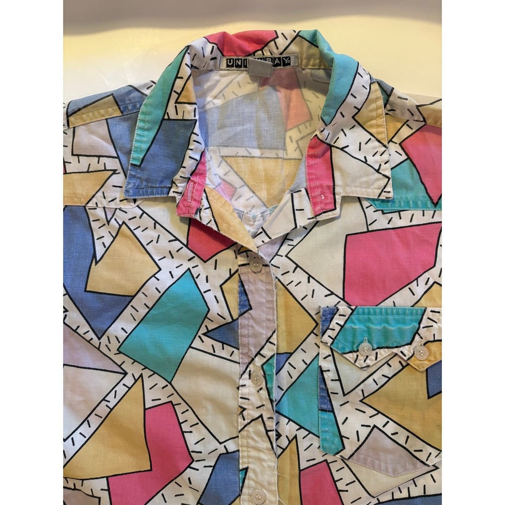 Union Bay Vintage %100 Cotton Abstract Print Short Sleeve Button Up Shirt M - Picture 7 of 8